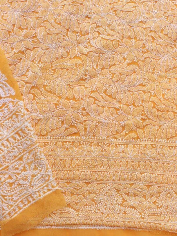 Yellow-Orange-georgette-chikankari-lucknowi-suit at Shilphaat.com