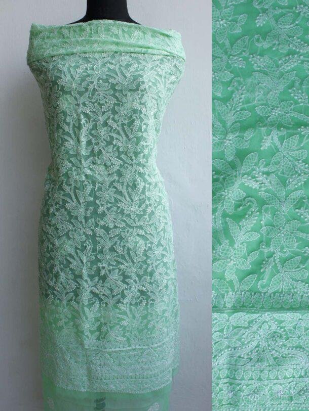 Mint-Green-georgette-chikankari-kurta-fabric at Shilphaat.com