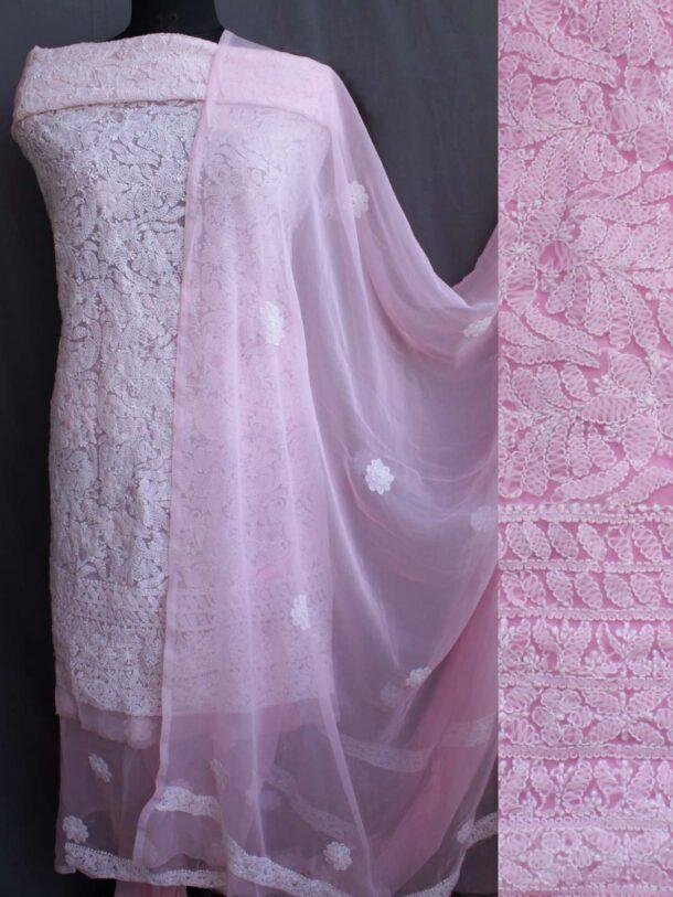 Pale-Pink-georgette-chikankari-dress-material at Shilphaat.com