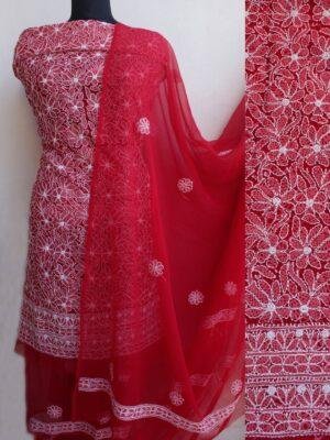 Red-georgette-chikankari-dress-material at Shilphaat.com