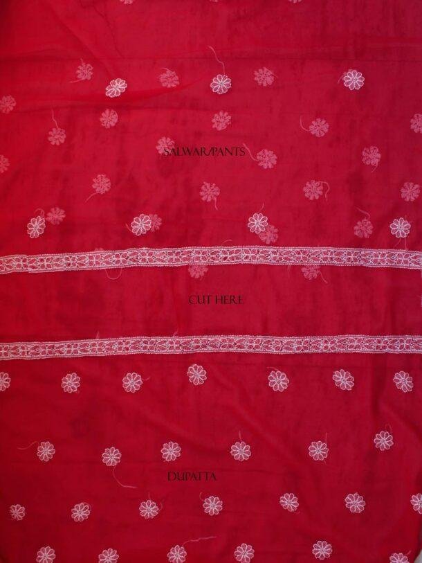 Red--georgette-chikankari-salwar-suit at Shilphaat.com