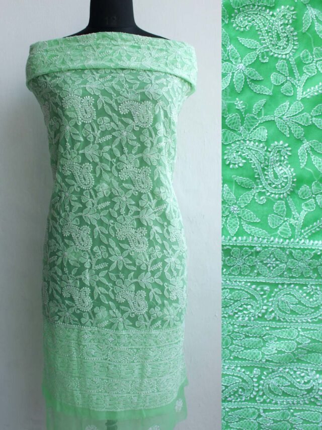 Seafoam-Green-georgette-chikankari-kurta-fabric at Shilphaat.com