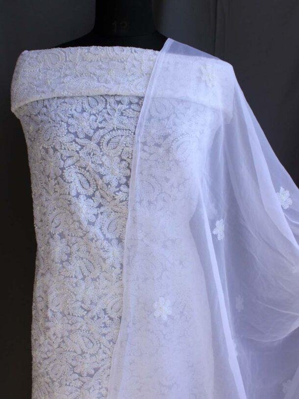 White-chikankari--georgette-3pc-ladies-suit at Shilphaat.com