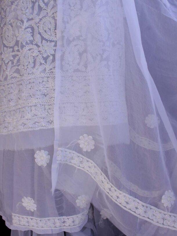 White---chikankari-georgette-lucknowi-suit at Shilphaat.com