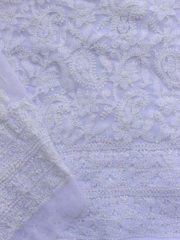 White--chikankari-georgette-lucknowi-suit at Shilphaat.com