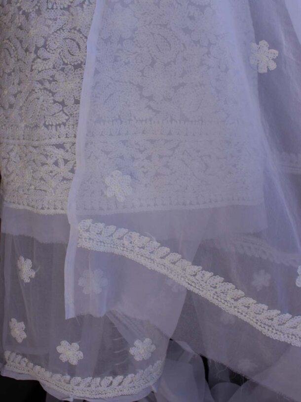 White--georgette-chikankari-lucknowi-suit at Shilphaat.com