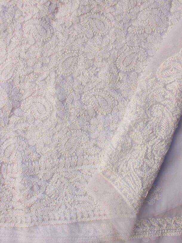 White-georgette-chikankari-lucknowi-suit at Shilphaat.com