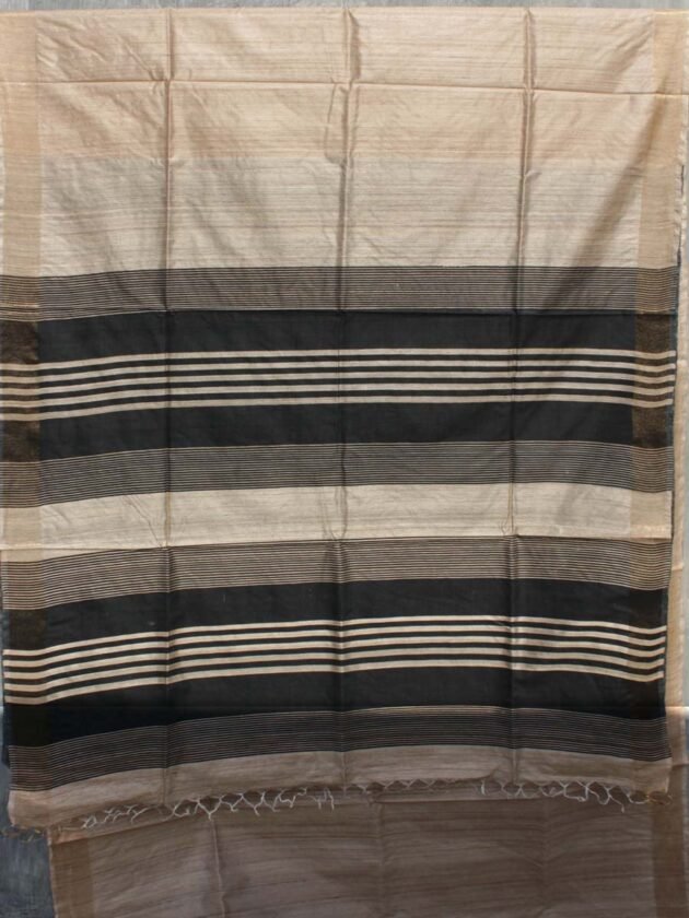 Black-Palla-beige-pure-Desi-tussar-silk-Saree at Shilphaat.com
