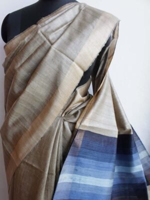 Blue-Palla-Desi-tassar-Bhagalpur-silk-Saree at Shilphaat.com