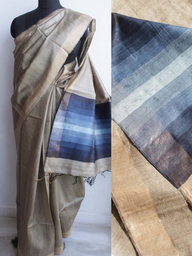 Blue-Palla-Undyed-Desi-tassar-silk-Sari at shilphaat.com