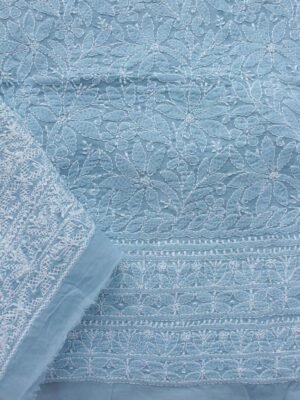 Bluish-Grey-jaal-chikankari-cotton-lucknowi-suit at Shilphaat