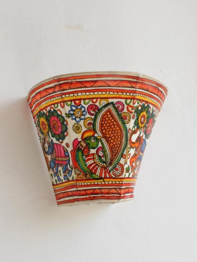 Elephants-and-Peacocks-Leather-wall-lamp at Shilphaat