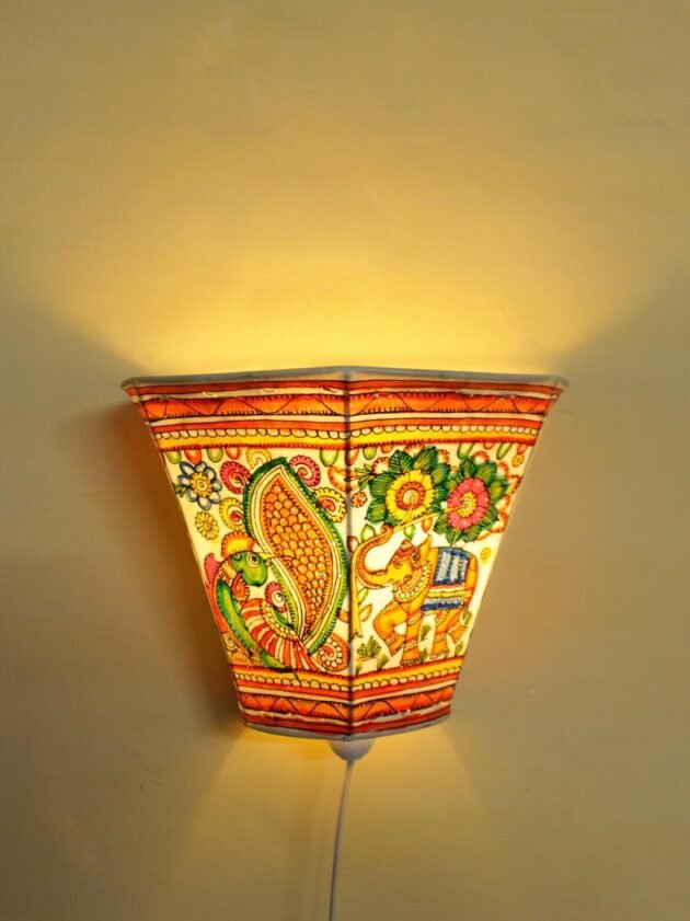 Elephants-and-Peacocks-Tholu-Bommalata-wall-lamp at Shilphaat.com
