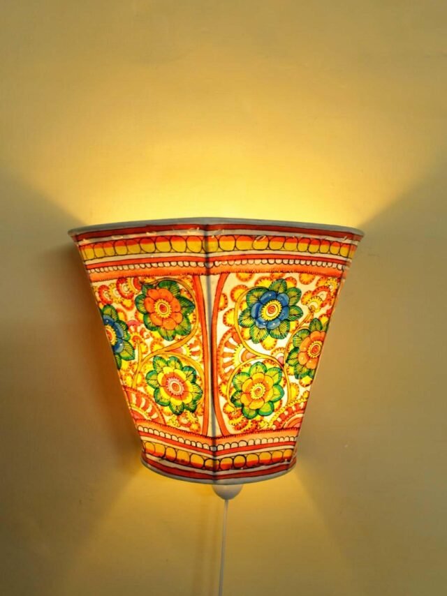 Floral-Multicolour-Tholu-Bommalata-wall-lamp at Shilphaat.com