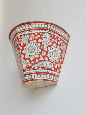 Floral-Red-Andhra-Leather-wall-lamp at Shilphaat.com