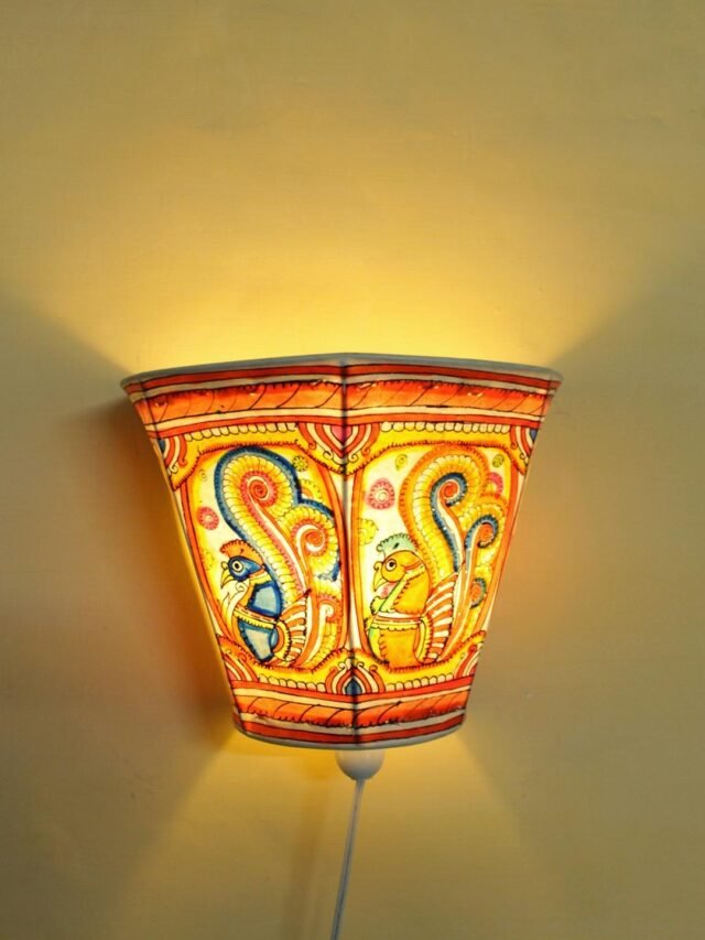 Four-peacocks-Tholu-Bommalata--wall-mount-lamp at Shilphaat.com