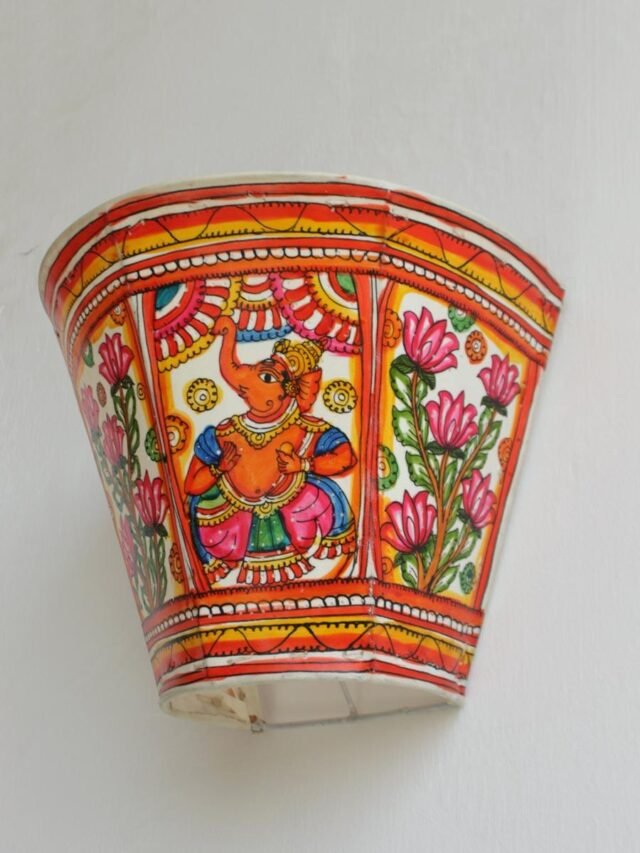 Ganesha-and-Lotus-Andhra-Leather-wall-lamp at Shilphaat.com