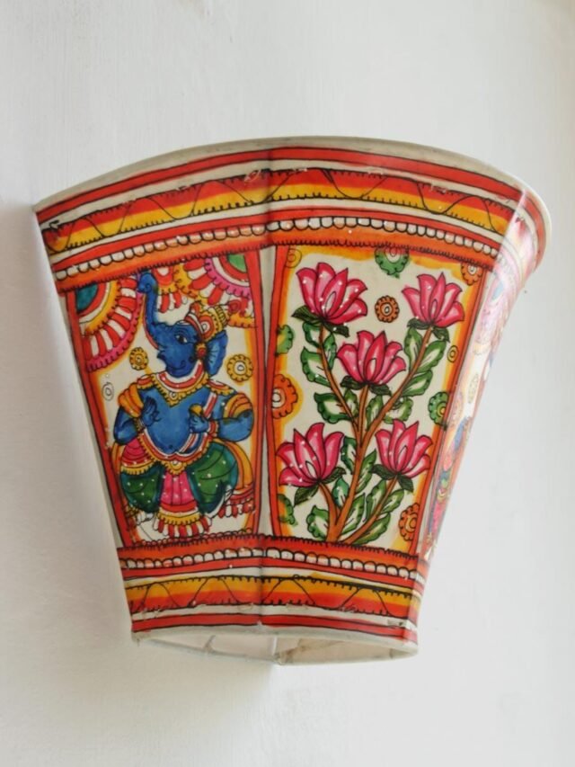 Ganesha-and-lotus-Leather-wall-lamp at Shilphaat.com