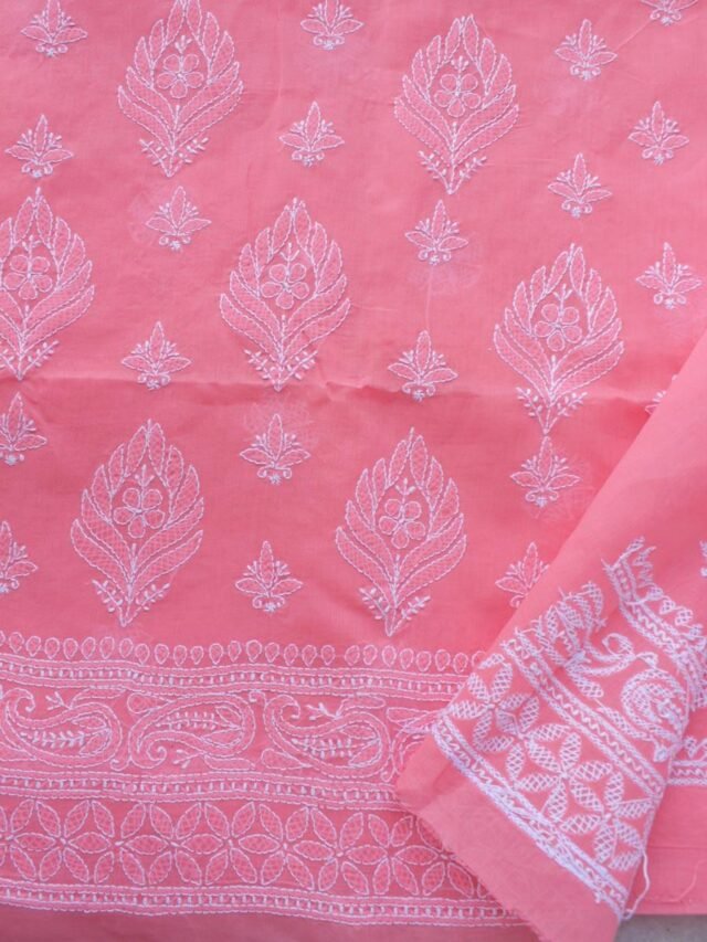 Orange-Pink-cotton-chikankari-Llucknowi-suit at Shilphaat.com