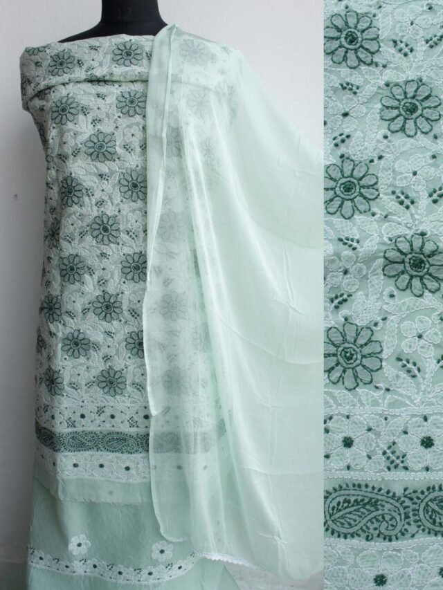 PAstel-mint-green-jaal-chikankari-cotton-3pc-dress-material at Shilphaat.com