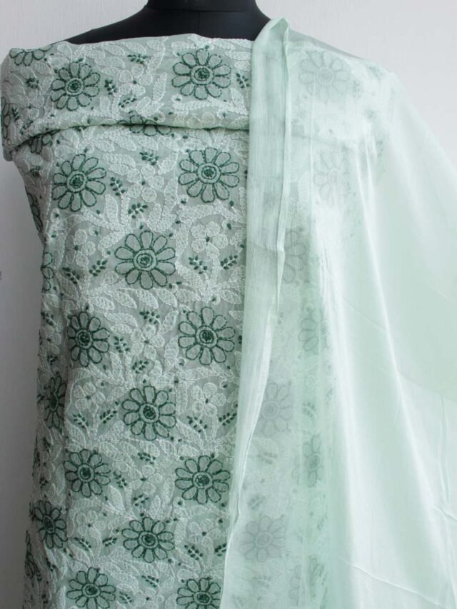Pastel-mint-green-jaal-chikankari-cotton-3pc-ladies-suit at Shilphaat.com