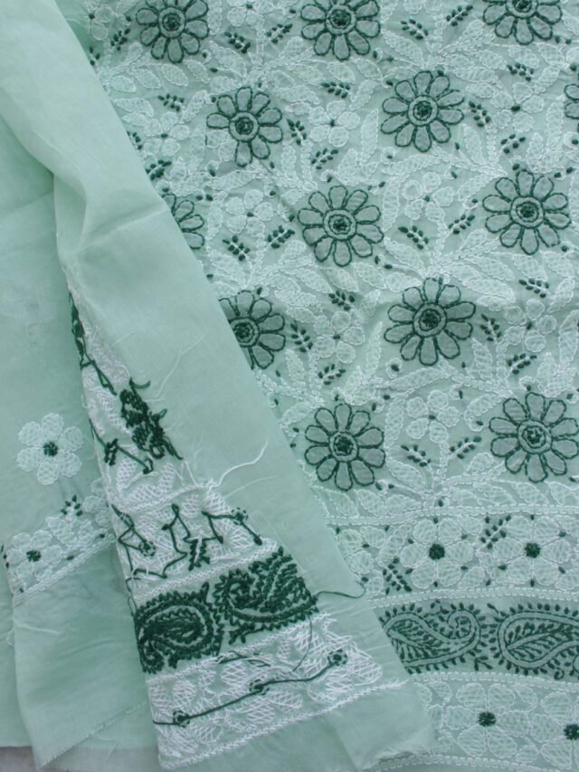 Pastel-mint-green-jaal-chikankari-cotton-lucknowi-suit at shilphaat.com