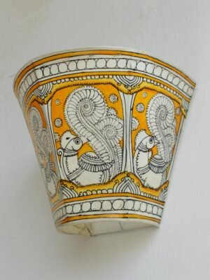 Yellow-peacocks-Andhra-Leather-wall-lamp at Shilphaat.com