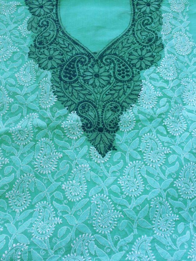 turquoise-green-jaal-chikankari-cotton-3pc-ladies-suit at Shilphaat.com