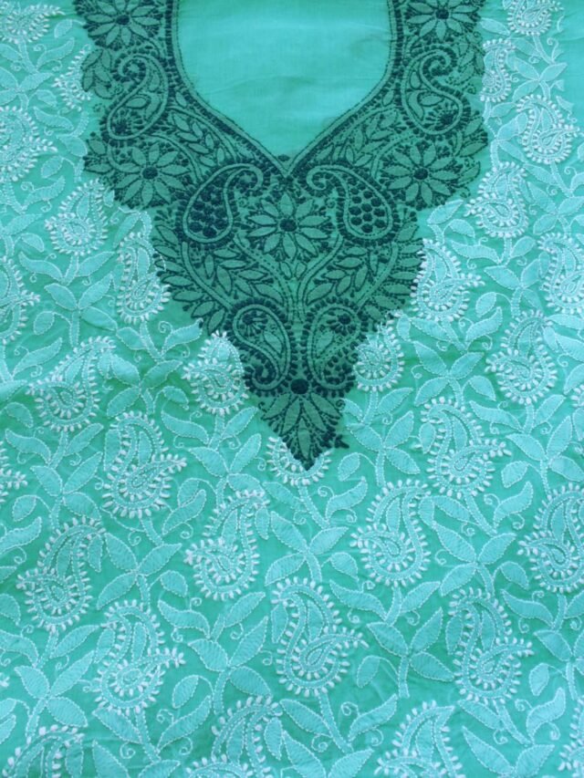 turquoise-green-jaal-chikankari-cotton-3pc-ladies-suit at Shilphaat.com