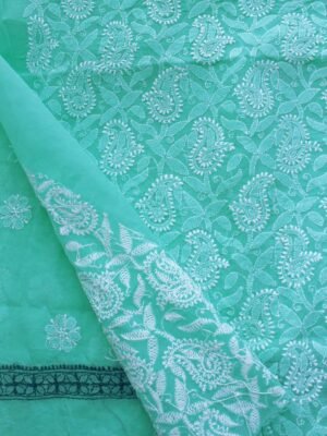 turquoise-green-jaal-chikankari-cotton-lucknowi-suit at Shilphaat.com