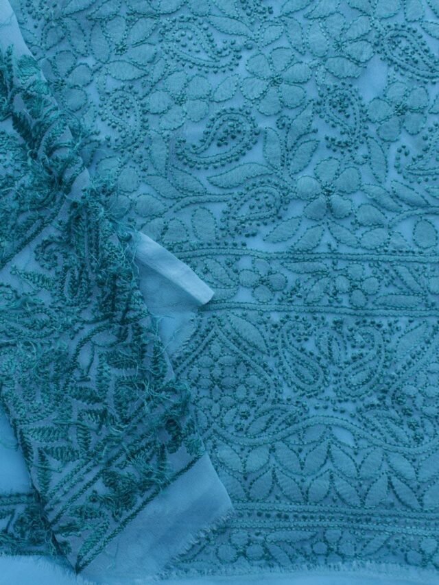 Blue-resham-chikankari-georgette-Dress-material at Shilphaat.com