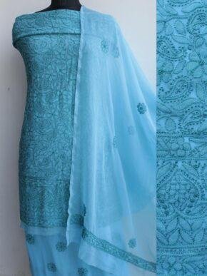 Blue-resham-chikankari-georgette-suit at Shilphaat.com