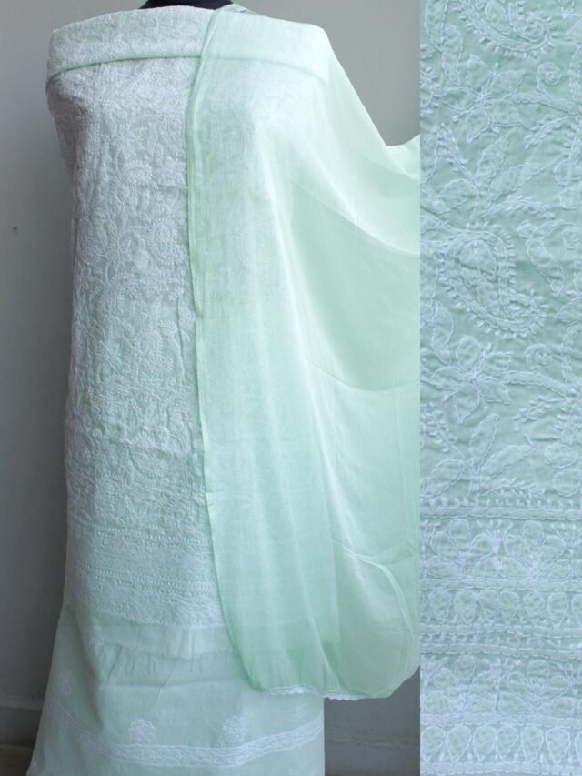 Latte-Green-jaal-chikankari-cotton-dress-material at Shilphaat.com