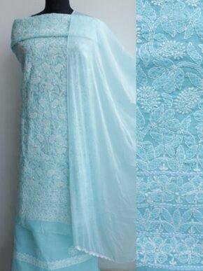 Light-Blue-jaal-chikankari-cotton-dress-material at Shilphaat.com