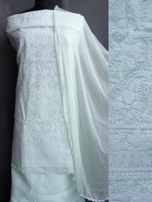 Milky-Green-jaal-chikankari-cotton-dress-material at Shilphaat.com