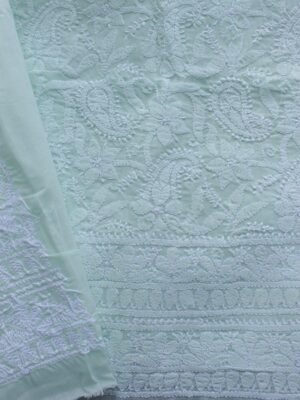 Milky-Green-jaal-chikankari-cotton-lucknowi-suit at Shilphaat.com