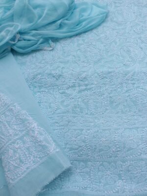 Pale-Blue-jaal-chikankari-cotton-lucknowi-suit at Shilphaat.com