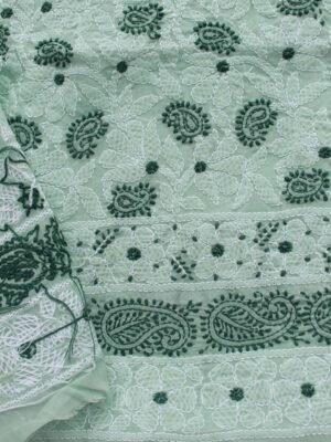Pale-mint-green-paisley-chikankari-cotton-lucknowi-suit at Shilphaat.com