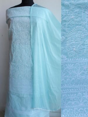 Powder-Blue-jaal-chikankari-cotton-dress-material at Shilphaat.com