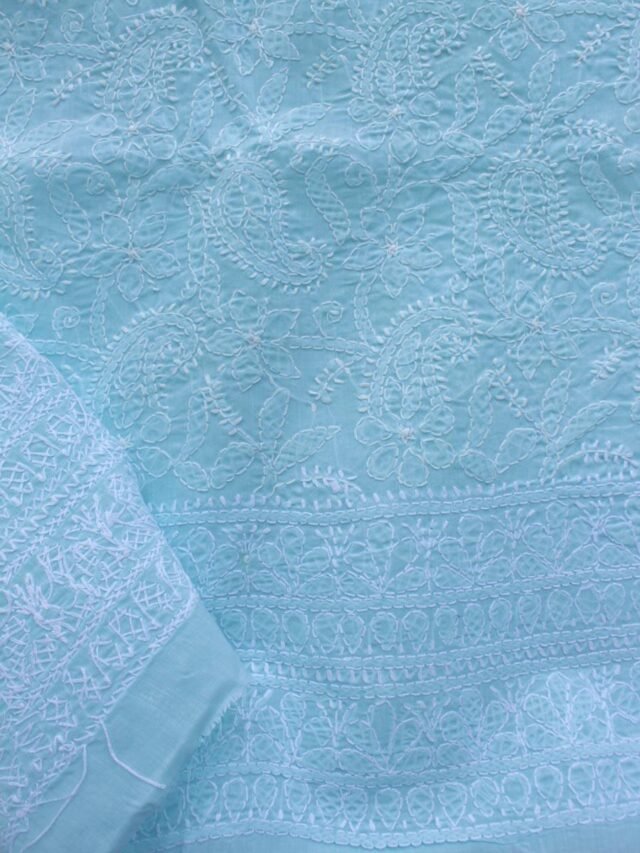 Powder-Blue-jaal-chikankari-cotton-lucknowi-suit at Shilphaat.com