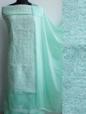 Sea-Green-jaal-chikankari-cotton-dress-material at shilphaat.com