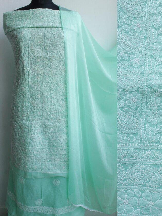 Sea-Green-jaal-chikankari-cotton-dress-material at shilphaat.com