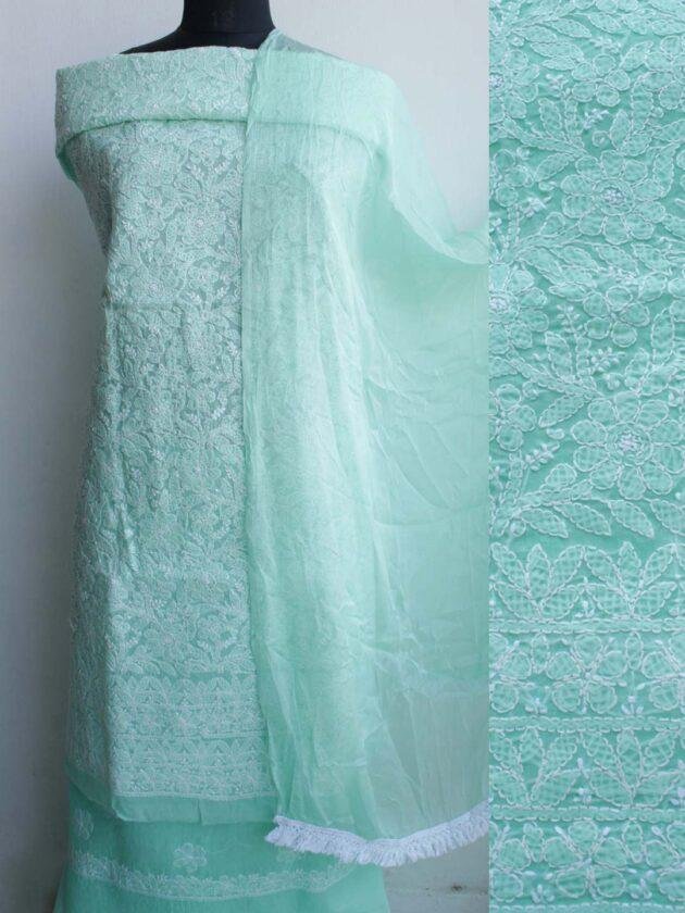 Seafoam-Green-jaal-chikankari-cotton-dress-material at Shilphaat.com