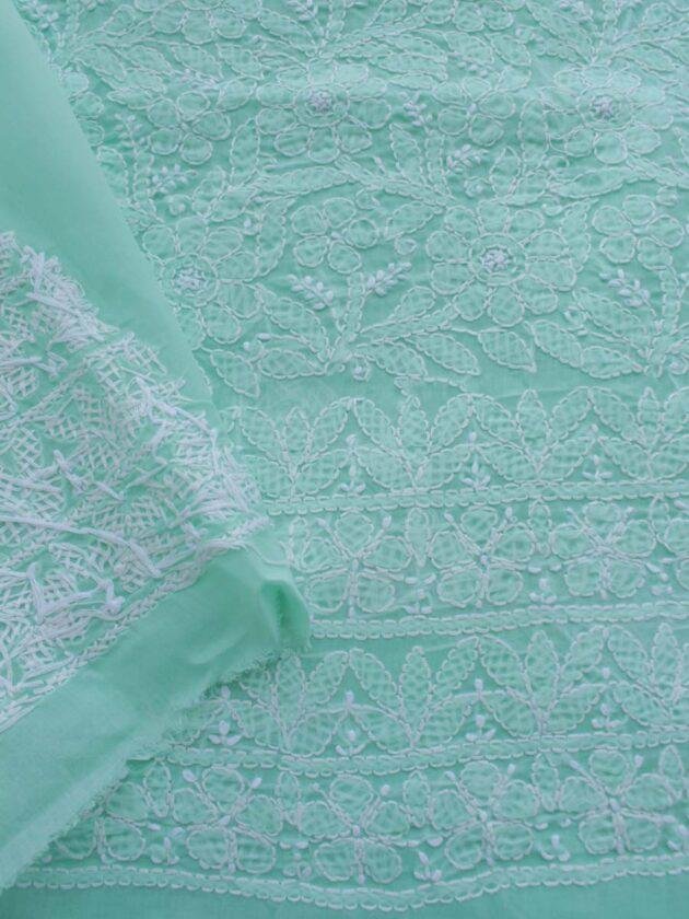 Seafoam-Green-jaal-chikankari-cotton-lucknowi-suit at Shilphaat.com