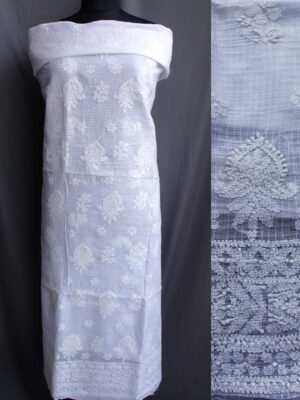 White-Kota-doria-chikankri-kurta-fabric at Shilphaat.com