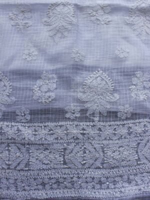 White-Kota-doria-chikankri-ladies-kurta-fabric at Shilphaat.com