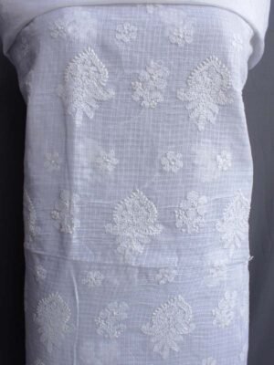 White-Kota-doria-cotton-chikankri-kurta-fabric at Shilphaat.com