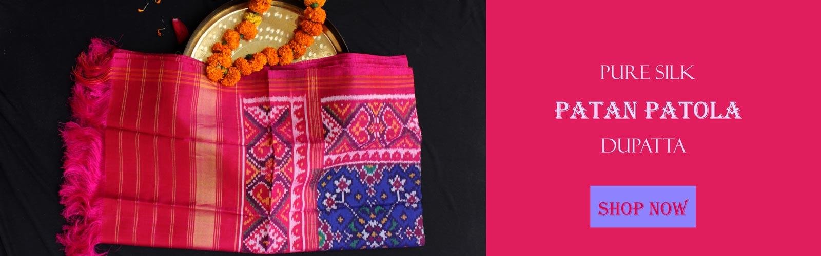 Dark-blue-and-pink-patan-patola-pure-silk-dupatta at Shilphaat.com