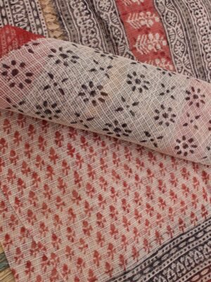 Ochre-Red-bagru-printed-Kota-cotton-saree at Shilphaat.com