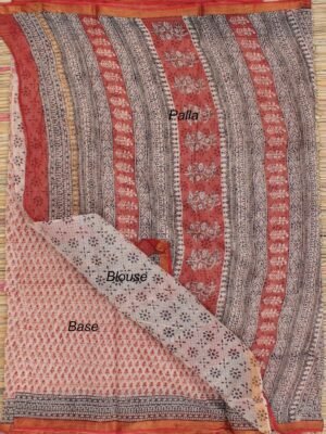 Ochre-Red-block-printed-Kota-doria-saree at Shilphaat.com